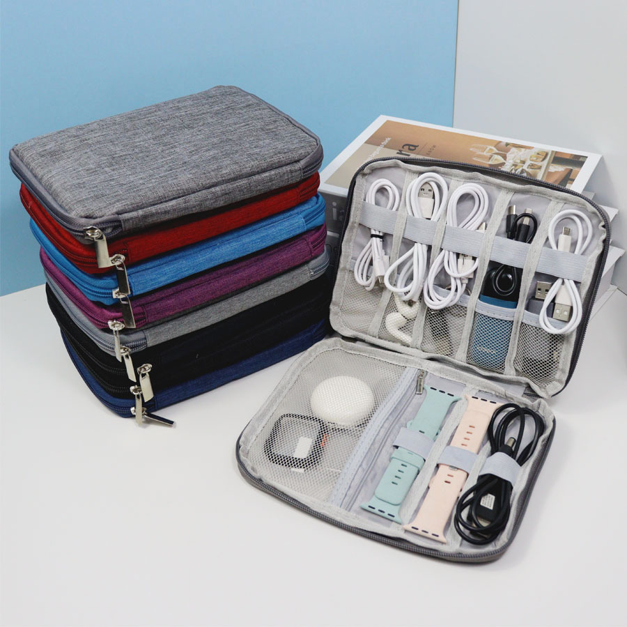 Tech Accessories Travel Organizer Pouch - กล่องจัดระเบียบสายเคเบิล 1 ชิ้น กล่องอุปกรณ์อิเล็กทรอนิกส์หลายช่อง สำหรับสายเคเบิล ที่ชาร์จ