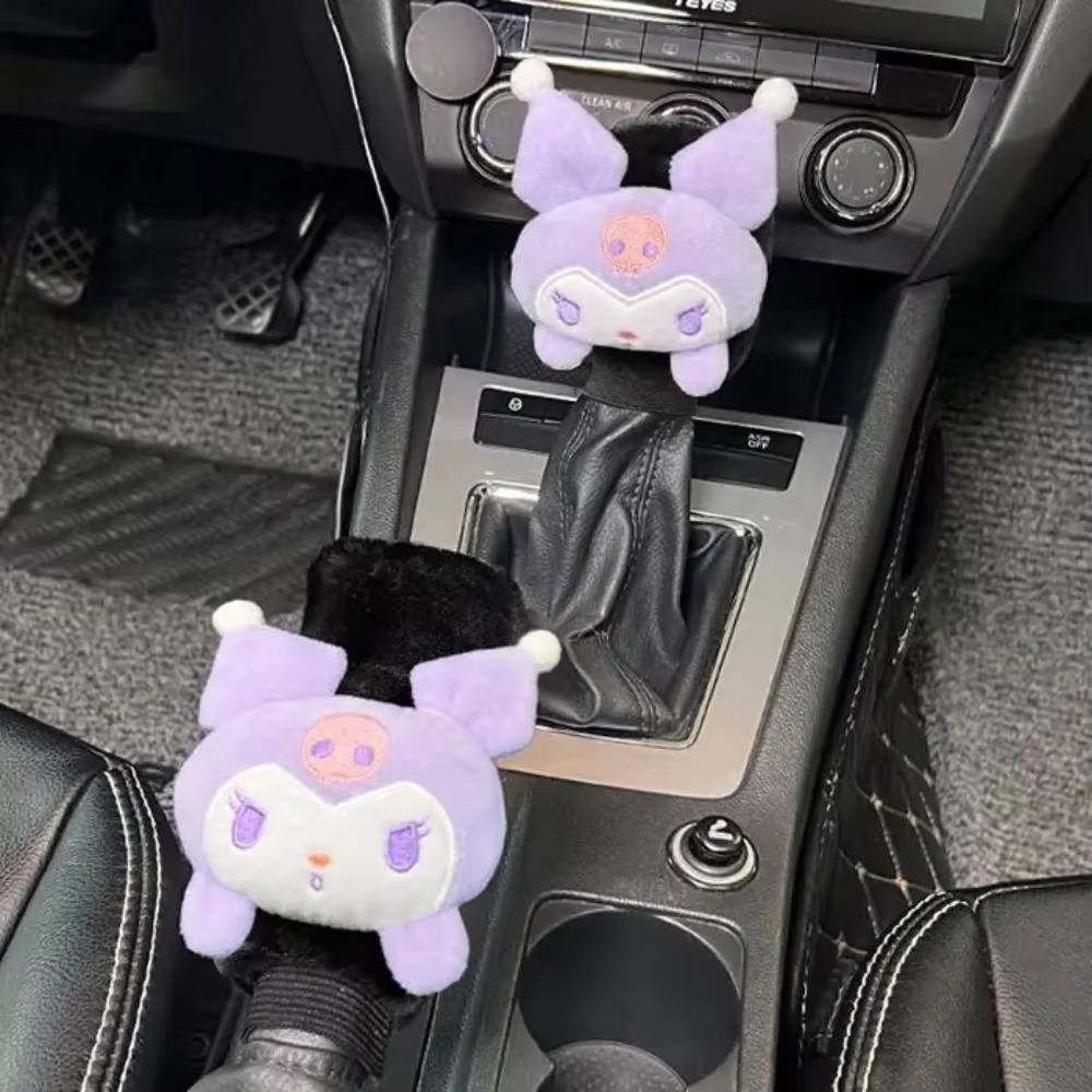 Kawaii Tech Accessories - ฝาครอบตกแต่งป้องกันคันเกียร์และเบรกมือรถยนต์ซานริโอ คุโรมิ มายเมโลดี้ อุปกรณ์ตกแต่งรถยนต์แบบอัตโนมัติและธรรมดา ของขวัญ