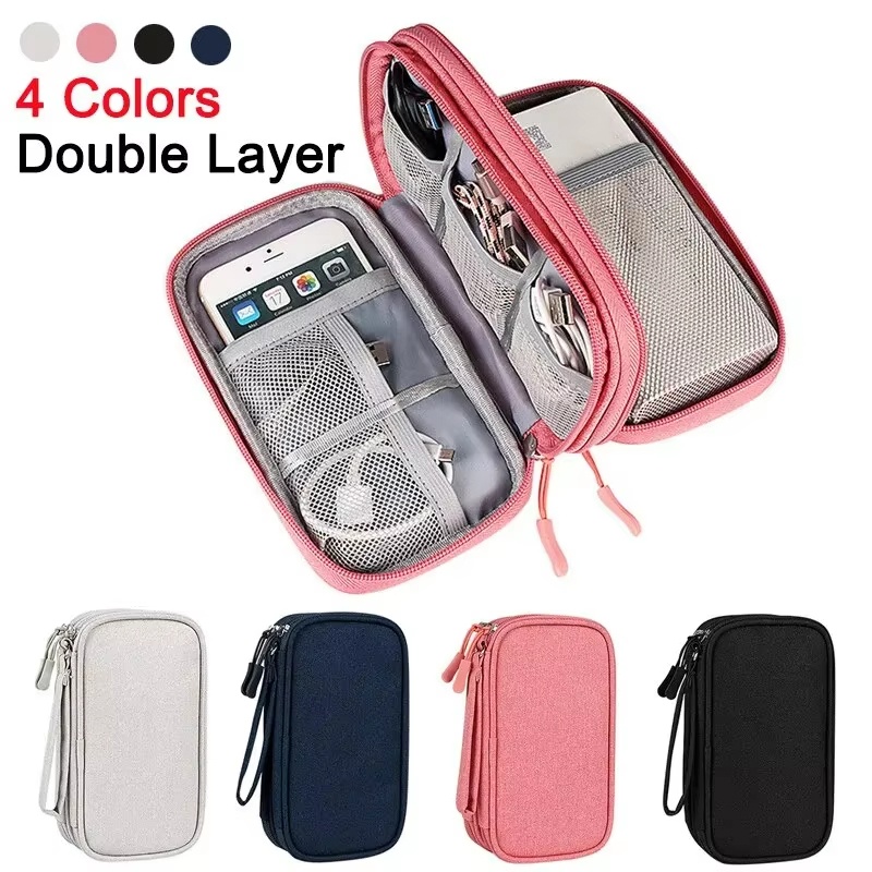 Tech Accessories Case - กระเป๋าเดินทางกันน้ำ ออแกไนเซอร์อิเล็กทรอนิกส์แบบพกพา กระเป๋าเก็บของสองชั้น สำหรับชุดหูฟัง สายเคเบิล ยูดิสก์