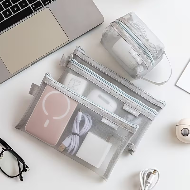 กระเป๋าตาข่ายสีเทาสำหรับจัดระเ - Tech Accessories Case บทวิจารณ์และราคา